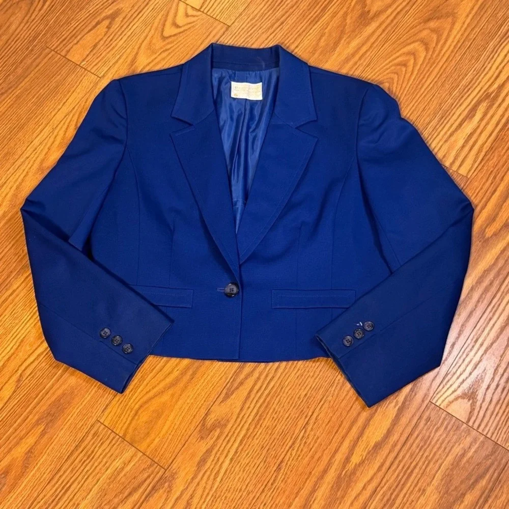 Pendleton Wool Skirt Suit Set Navy Blue Vintage Blazer Pencil Skirt Sz 14/16 USA
